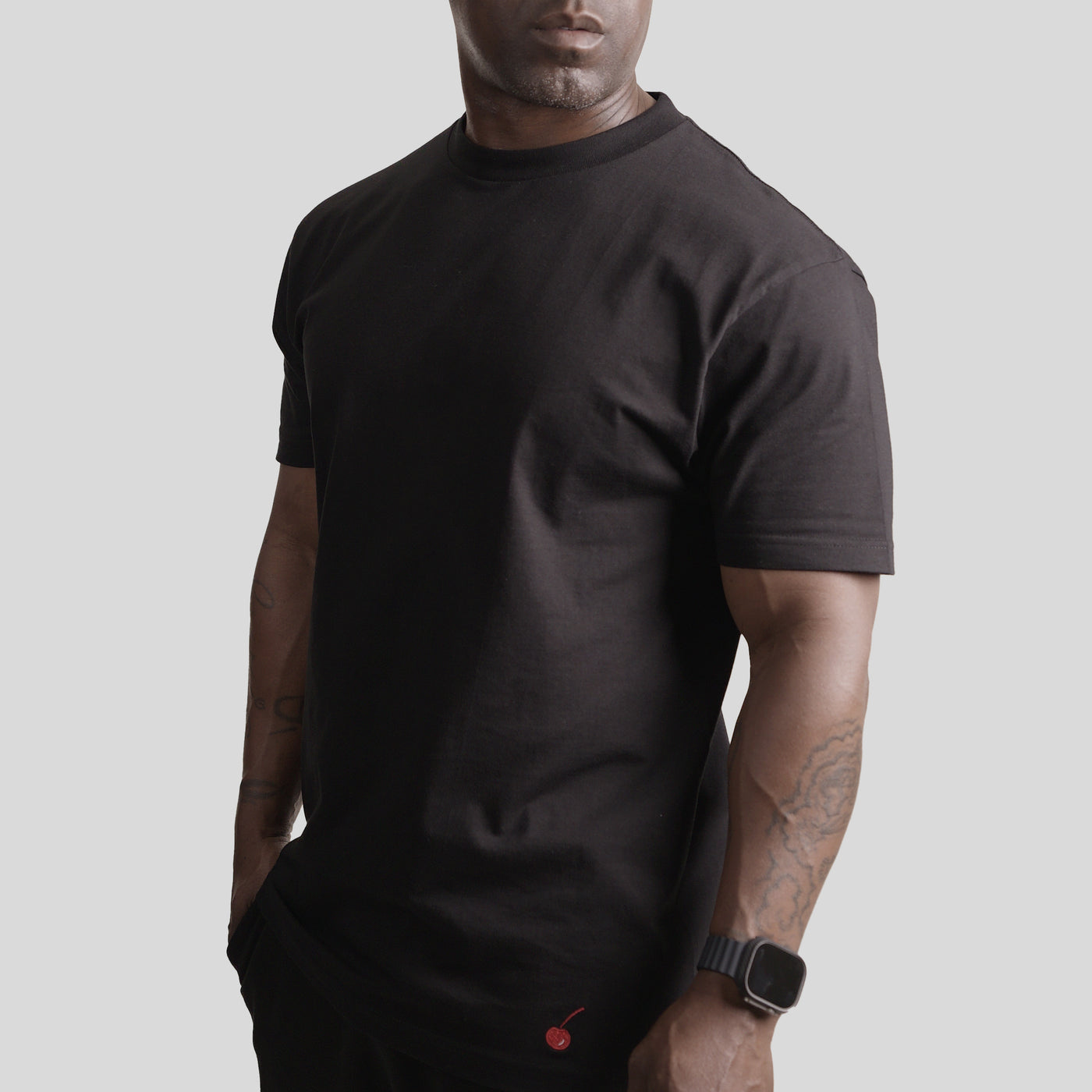 Cherry Hill Black Tee with red logo — premium tri-blend men's t-shirt