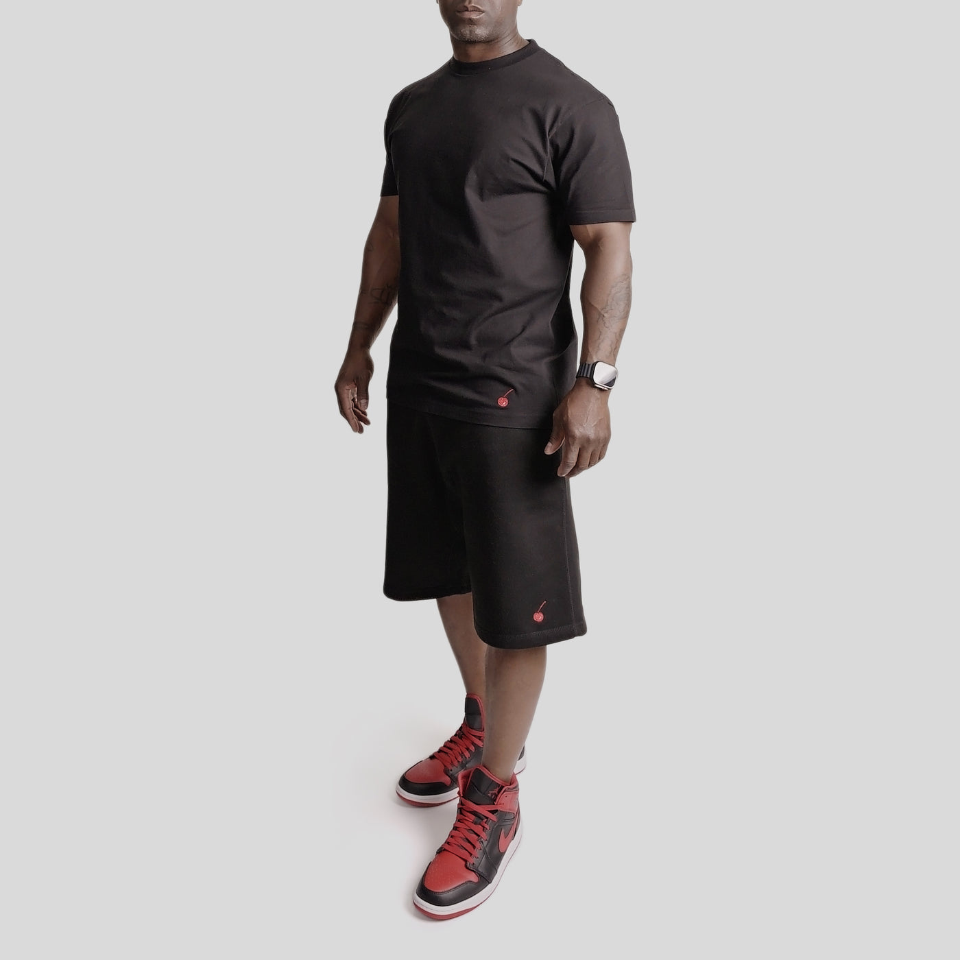 Cherry Hill Black Short Set with red logo — premium men's matching tee and shorts set