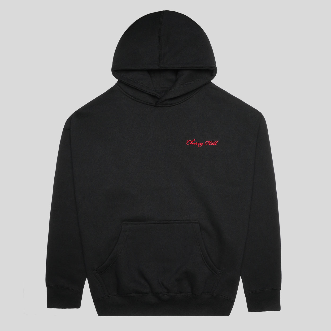 Cherry Hill Black Heavyweight Hoodie — 12oz 400 GSM fleece with embroidered logo, men's winter hoodie