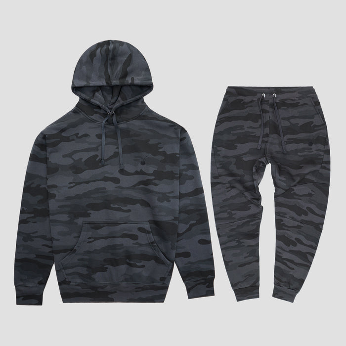 Cherry Hill Black Camo Tech Fleece Set — matching camo hoodie and jogger, men's athletic set