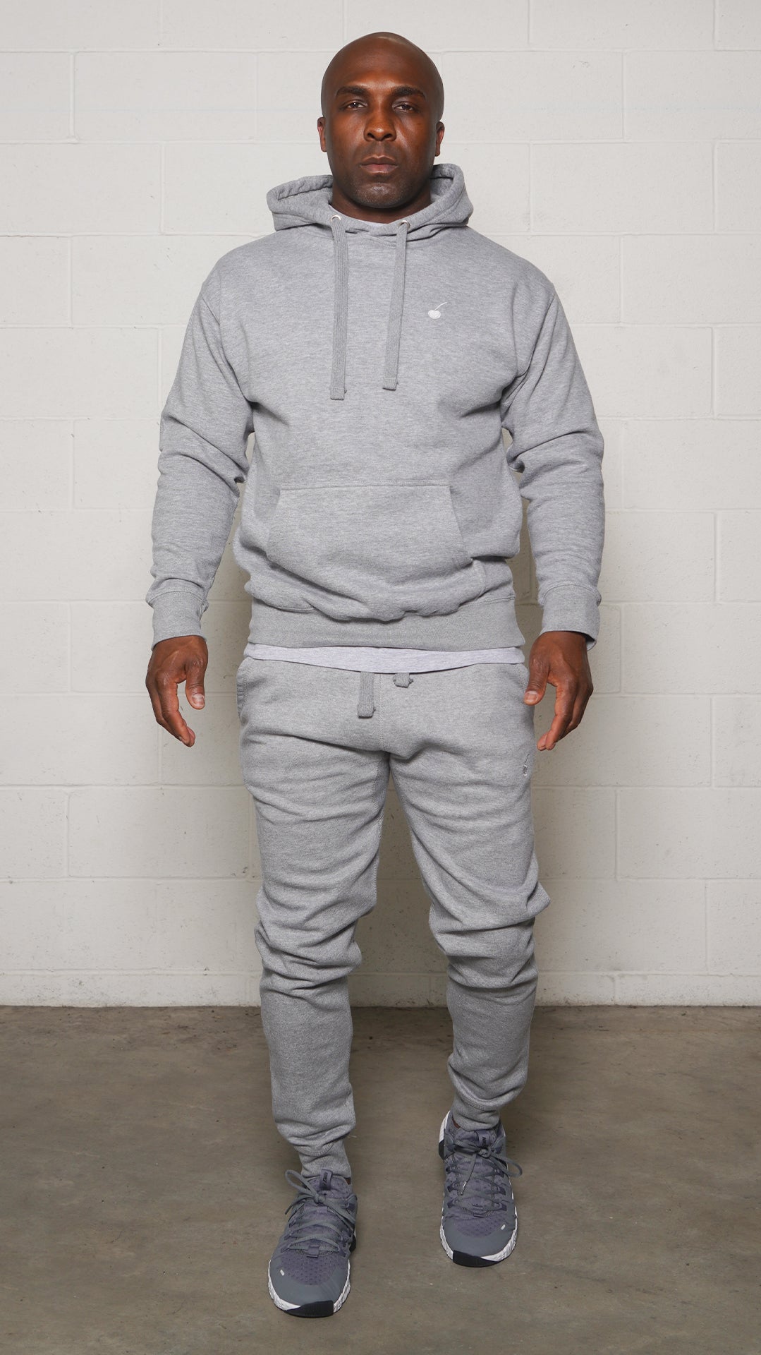 Cherry Hill Gray Fleece Set — matching hoodie and jogger with white logo, men's athletic set