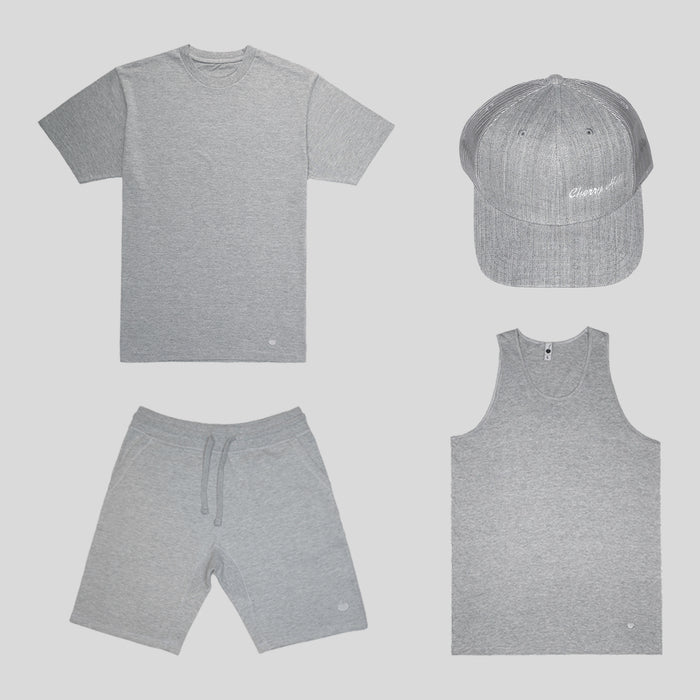 Ultimate short set bundle – black tee, shorts, tank, and mesh hat for full summer fit 