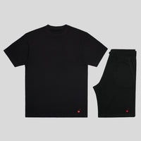 Thumbnail for Black short set with red embroidered logo – matching tee and fleece shorts from Cherry Hill