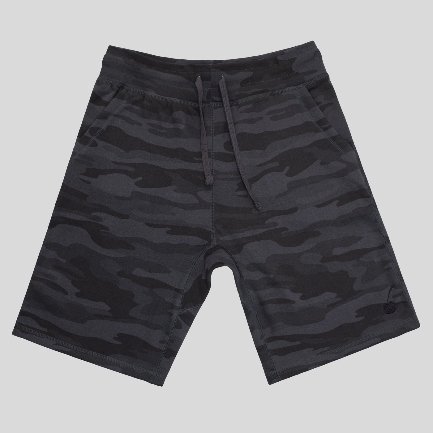 Cherry Hill Black Camo Shorts — premium men's athletic shorts with tonal embroidered logo